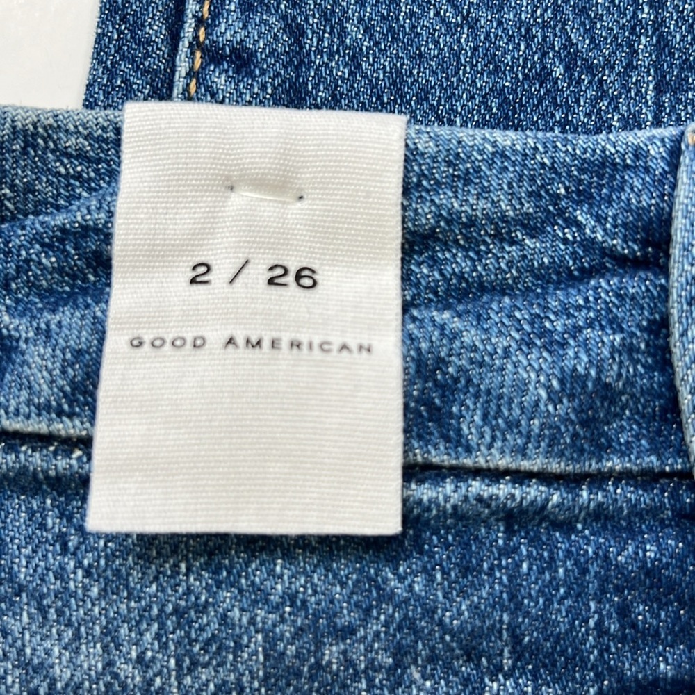 GOOD AMERICAN WOMAN’S GOOD CLASSIC RAW HEM HIGH RISE NWT BLUE JEAN SZ 26 - Picture 7 of 9